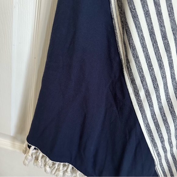 Umgee Navy Blue White Stripe Tasseled Trim Tunic Boho Resortwear Beach Size M - Picture 3 of 7